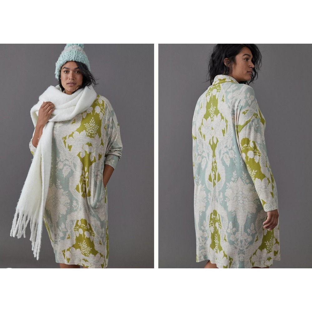 Anthropologie Saturday Sunday Cowl Neck Tunic Dress Boho Green Floral Sz XL New